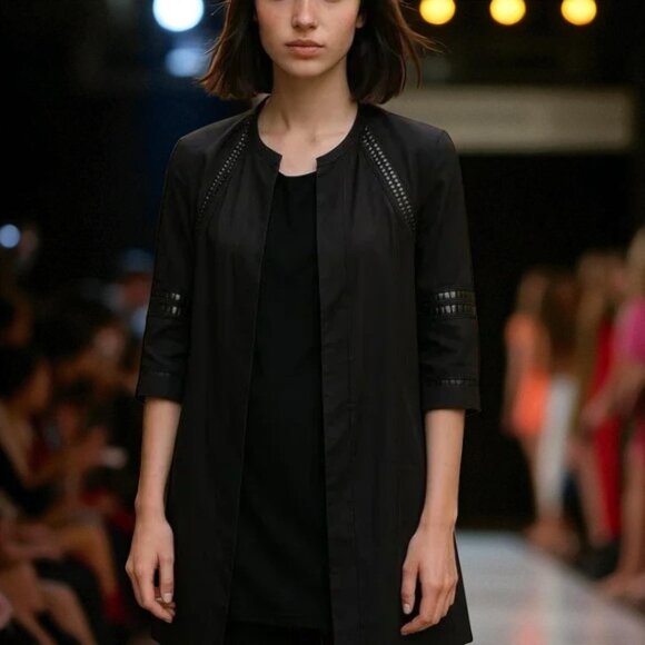 Rue du Mail Jackets & Blazers - RUE DU MAIL Runway Black Silk Jacket Topper 38 S M France Luxury Couture VTG Y2K